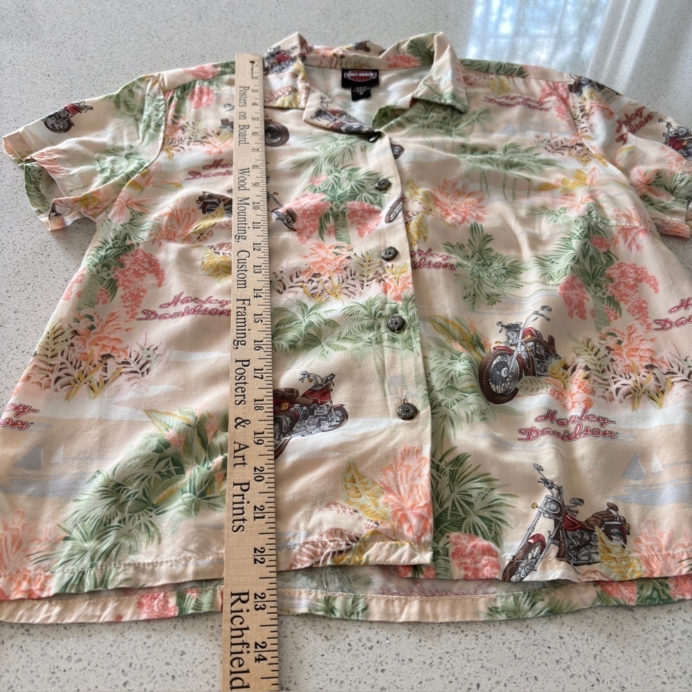 VTG Harley Davidson Tori Richard Hawaiian Shirt Medium Motorcycle Made in USA - Picture 9 of 14